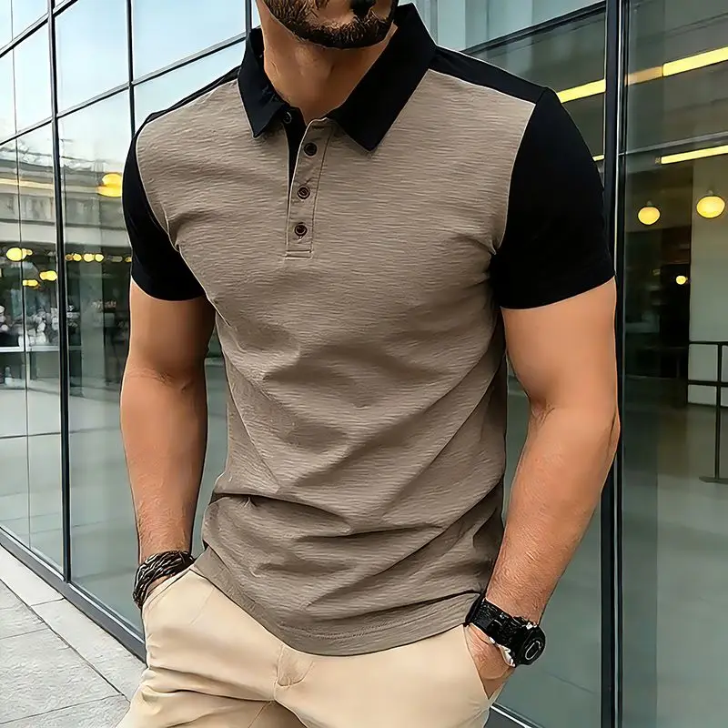 Summer Men's Short Sleeve Polo Shirts Breathable Casual Contrast Color Lapel Collar Streetwear Basic Tops