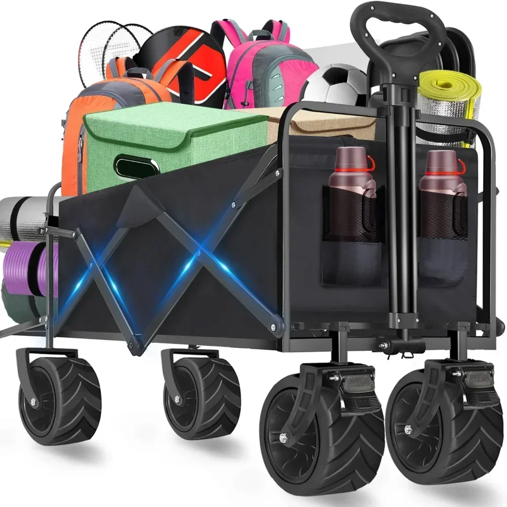 

Collapsible Foldable Wagon Cart, 350lbs Large Capacity Folding Wagon Cart with All-Terrain Wheels,Utility with Brakes
