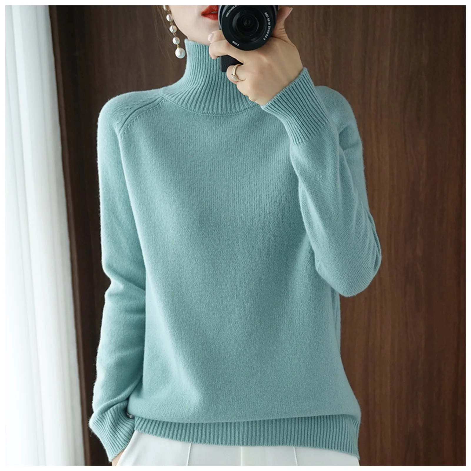 

Women's Turtleneck Knit Sweater Cozy Knit Sweater Casual Loose Pullover Jumper for Vacation Outdoor Club