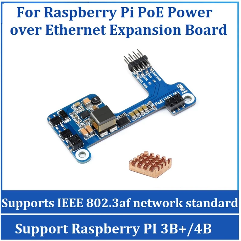 

Плата печатной платы Waveshare Pi Hat + радиатор для Raspberry Pi 3B +/4B для IEEE 802.3Af, 1 комплект