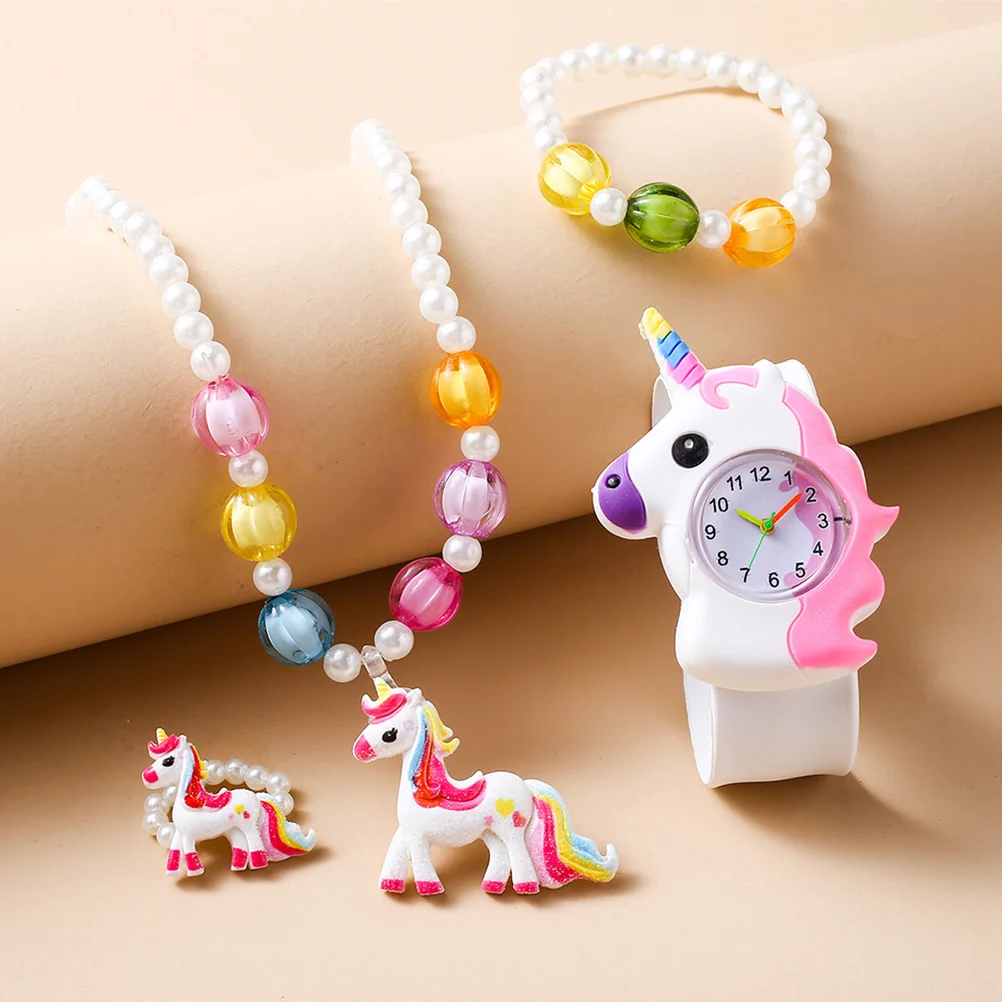 1 مجموعة 1 مجموعة يونيكورن مجموعة مجوهرات السيليكون الرقمية صفعة ووتش مطرز سوار قلادة لساعة اليد الكرتون #4