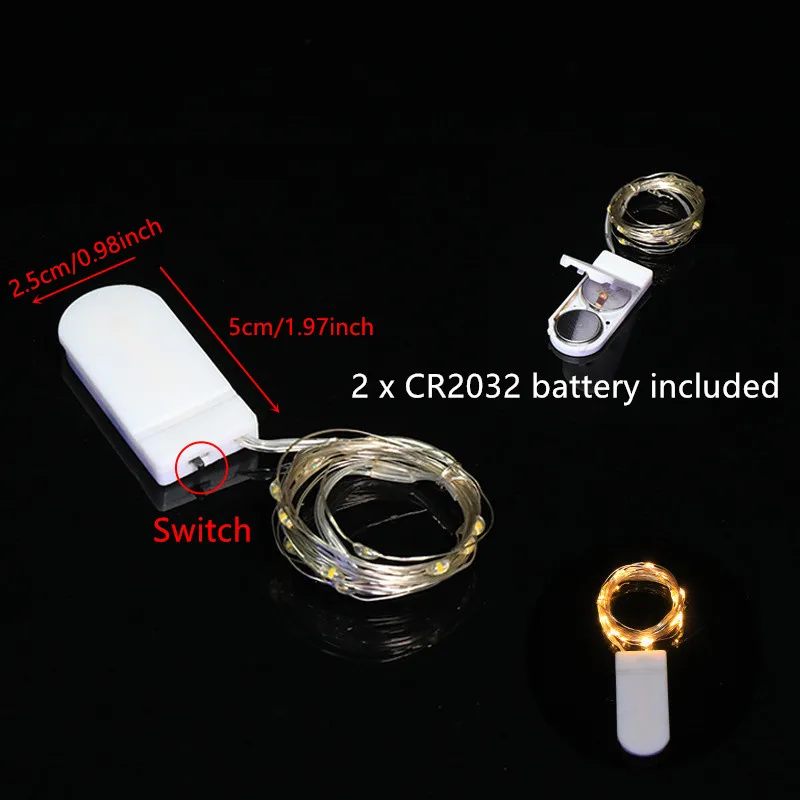 10Pcs With Battery 2Meter Copper Wire LED String Lights led lights Holiday lighting Fairy Garland For Christmas Tree Party Decor