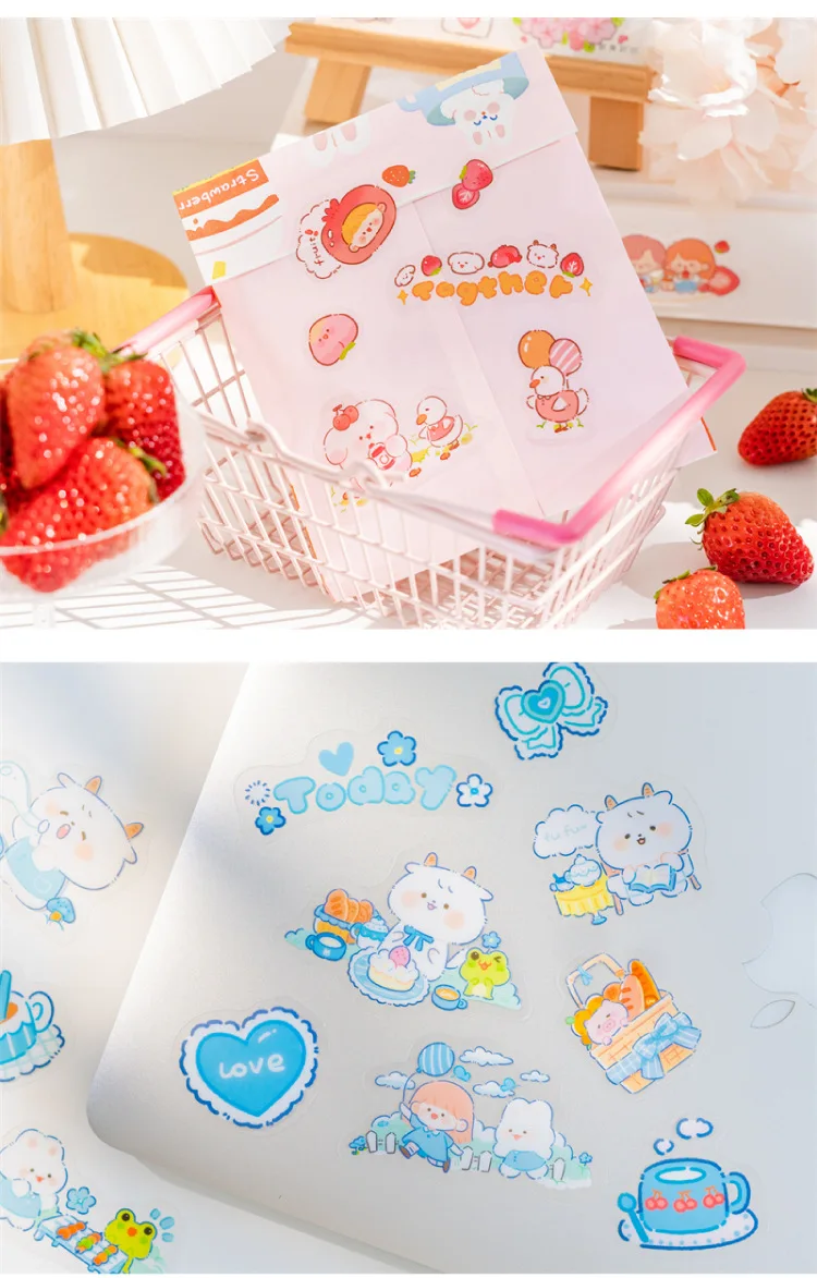 46pcs/pack PET Fleecy Pink Bunny Kitten Puppy Piggy Cute DIY Decorative Materials Kawaii Stationery Stickers Bag