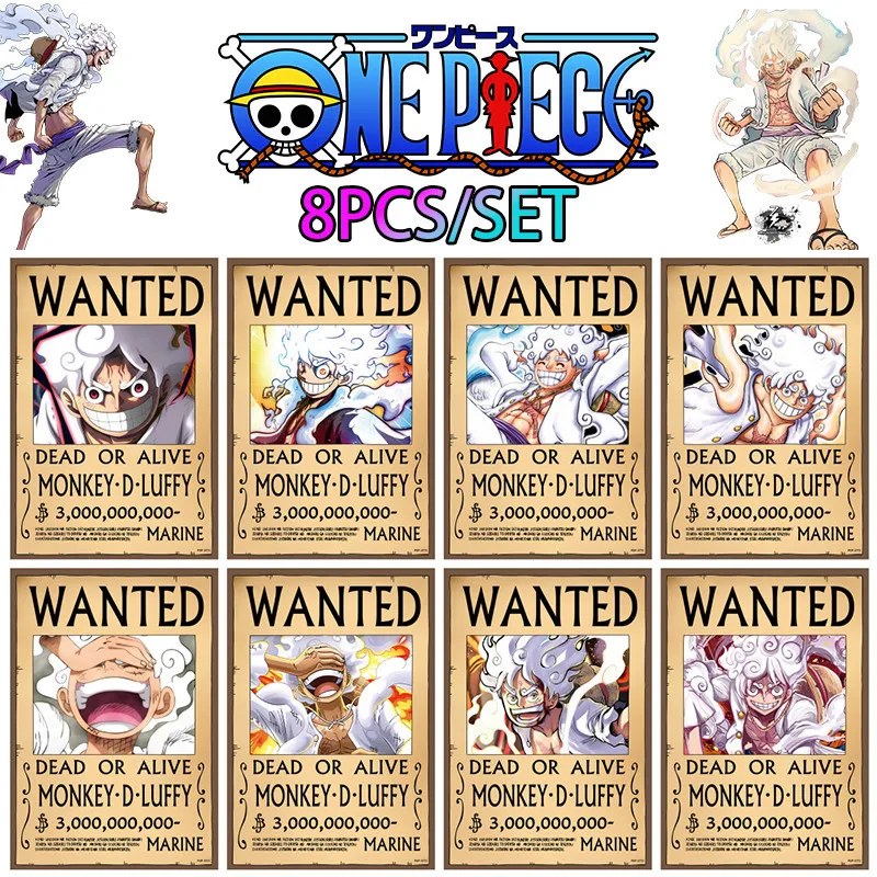 8/10/24PCS ONE PIECE Warrant Poster 5 Stalls Nika Luffy Indoor Wall Stickers Comic Peripherals Chopper Wallpaper Home Decoration