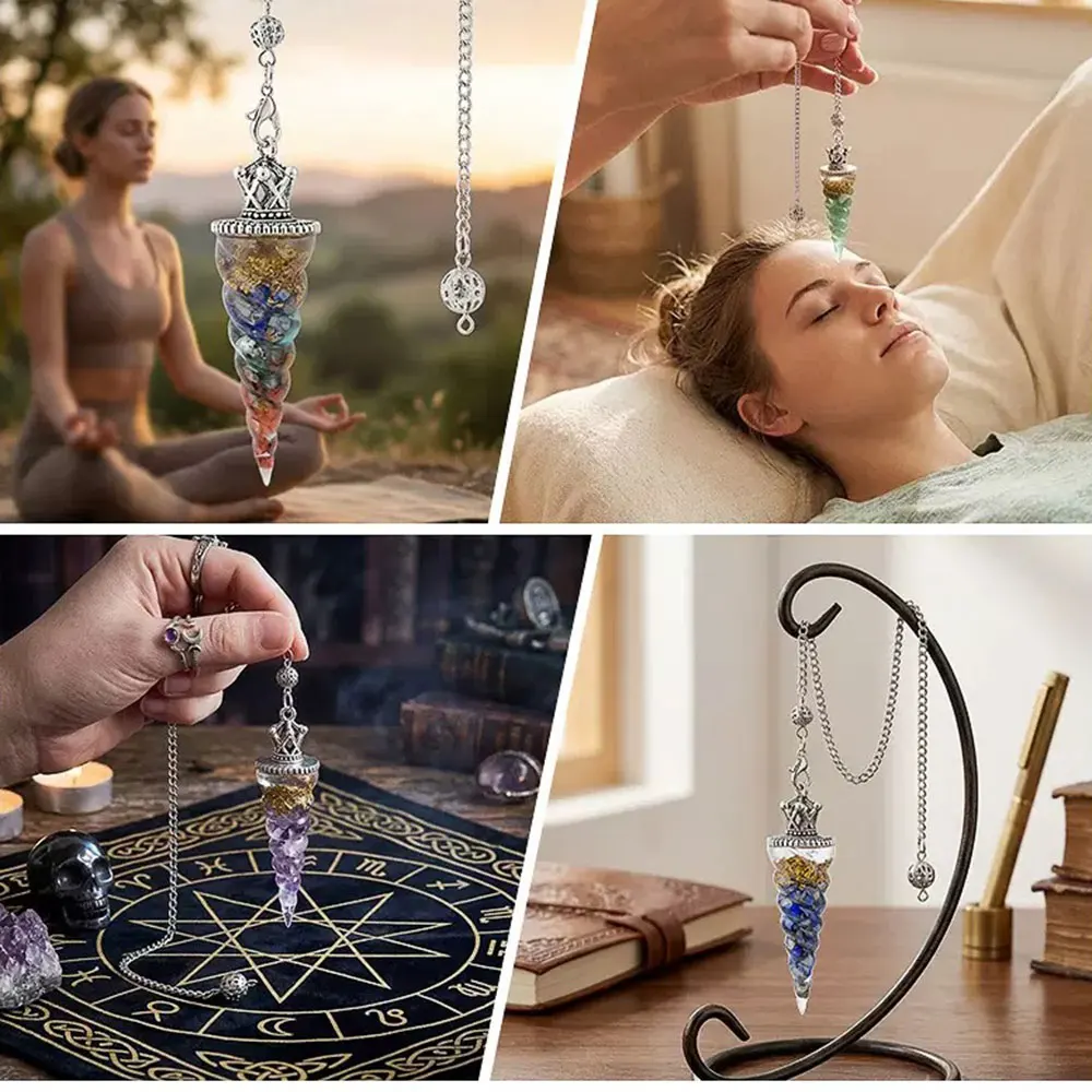 Resin Spiral Crystal Pendulum for Divination Answers Stone Chip Bead Pendant Dowsing Pendulums Reiki Healing Chakra Pendulo x457