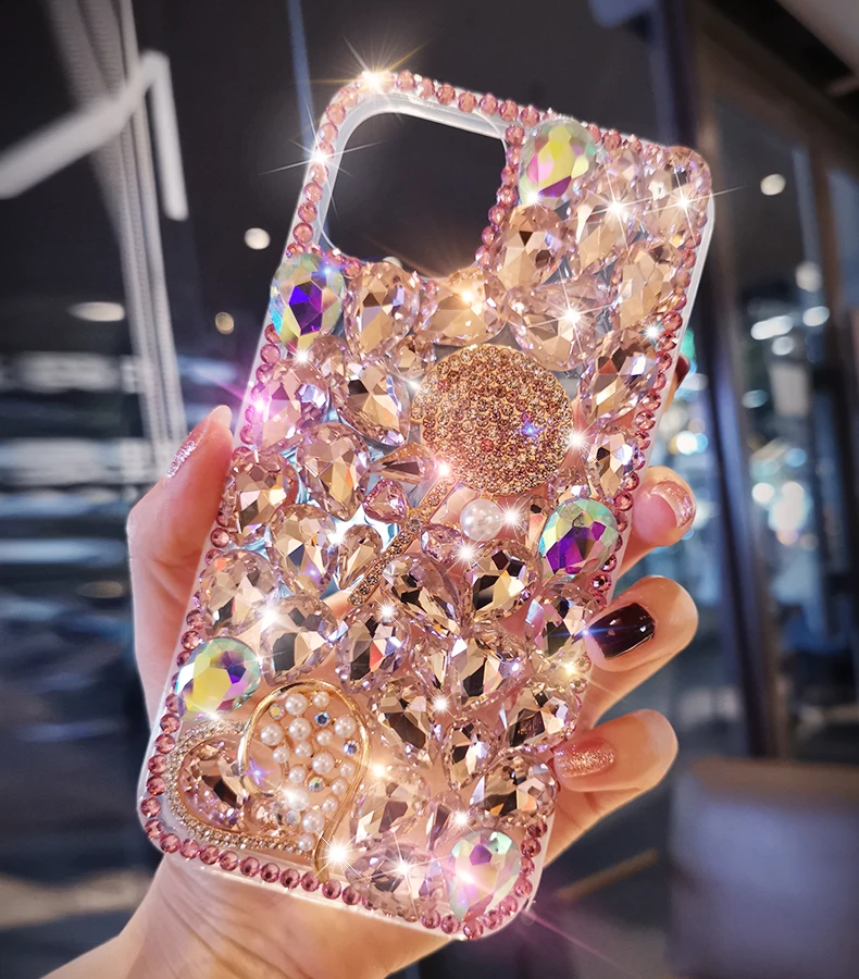 For Iphone 17 15 16 13 14 Pro Max Samsung Galaxy Note S25 S24 S23 Plus Ultra Luxury Candy Heart Diamond Crystal Phone Case Cover