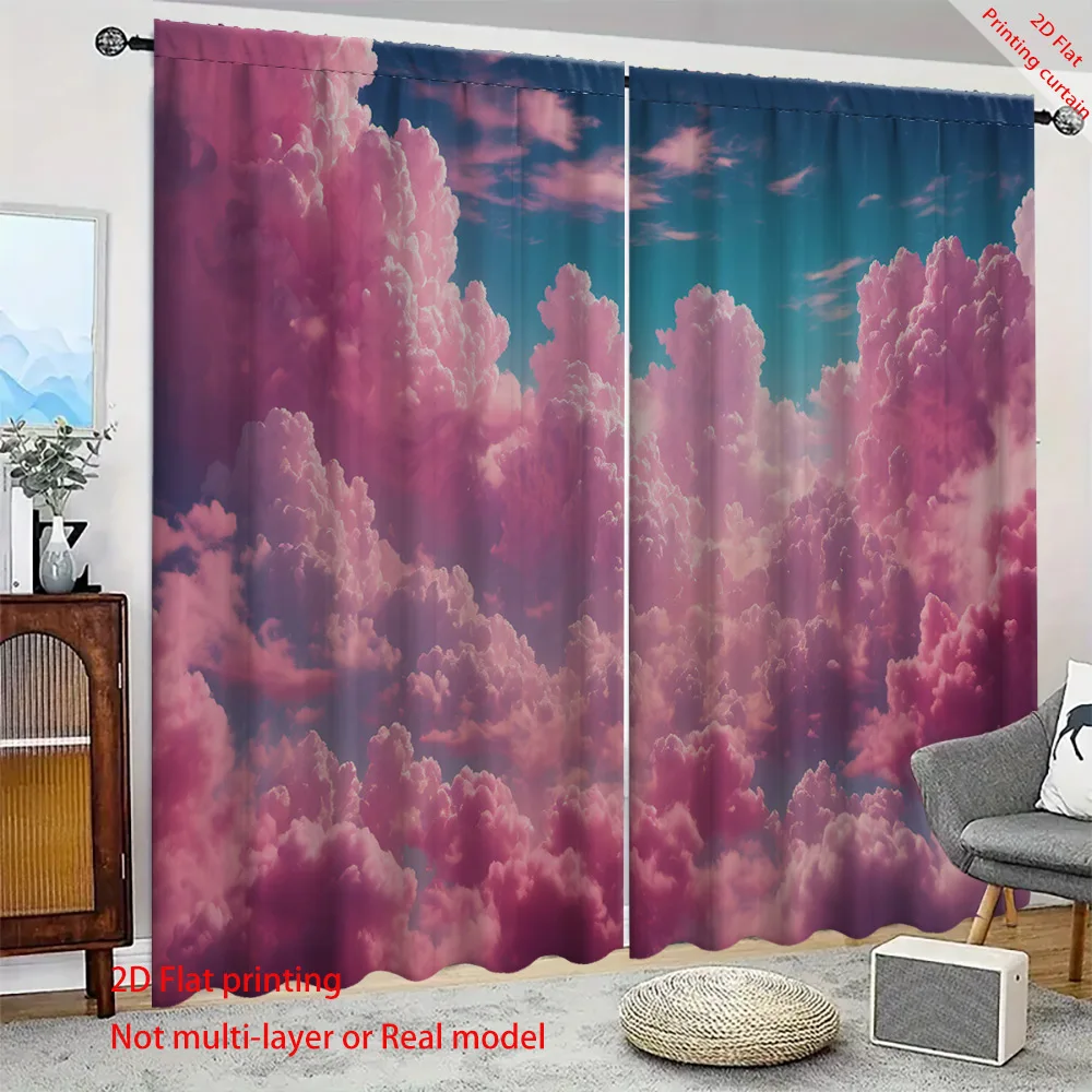 

Pink sky printed curtains, dreamy landscape office bedroom living room sunshade window decoration, bohemian home decoration