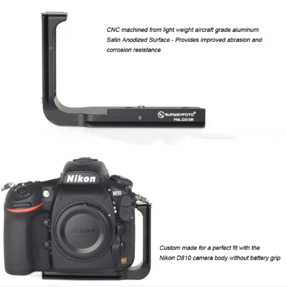 

L-образный кронштейн Sunwayfoto для камеры Nikon D810, быстросъемная пластина головки штатива