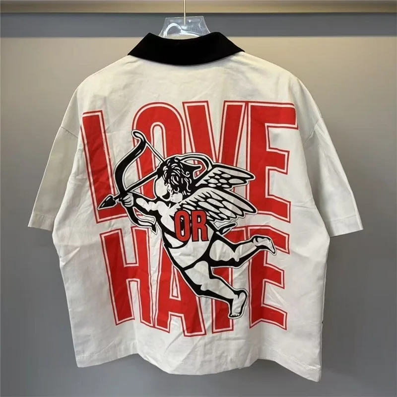 Mixed Emotion Archery Letter Print Trendy Streetwear Casual Long-Sleeved Shirt with Collar