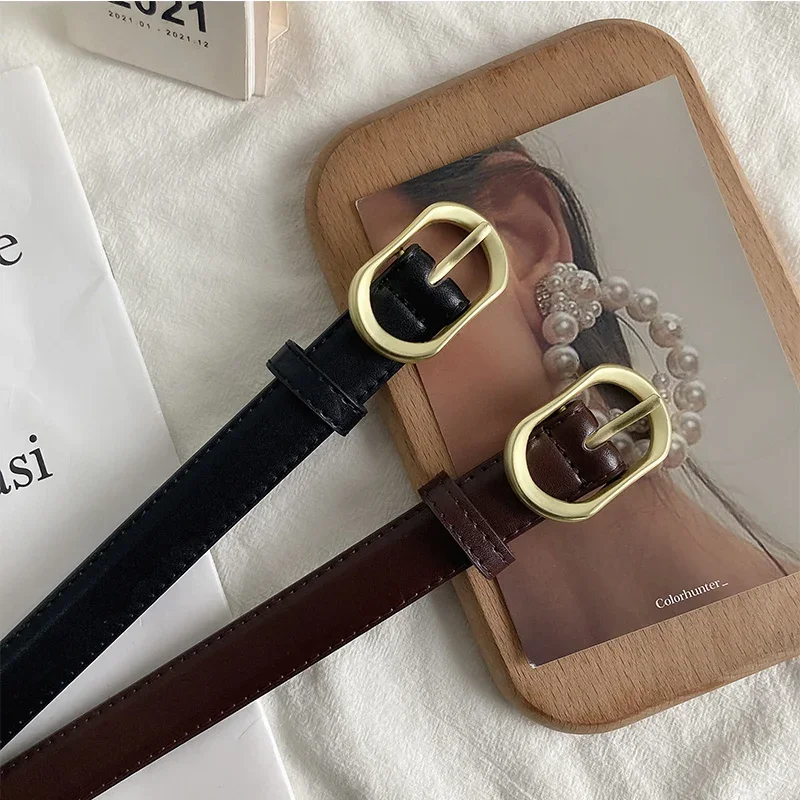 Women Belts Pu Leather Simple Metal Buckle Belt Girls Dress Jean Pants Waistband Belt