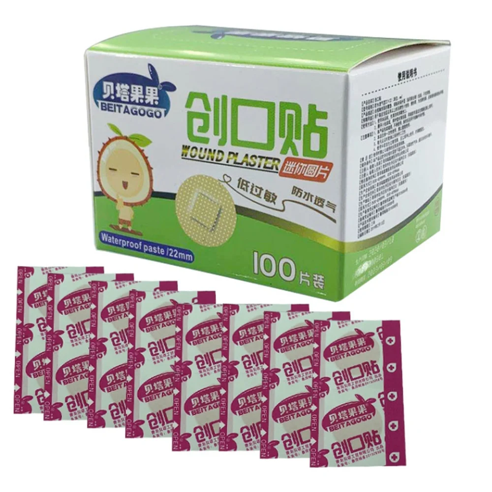 100 Uds Mini vendajes redondos vendaje adhesivo Color de piel con almohadilla antiadherente parche transpirable de PE