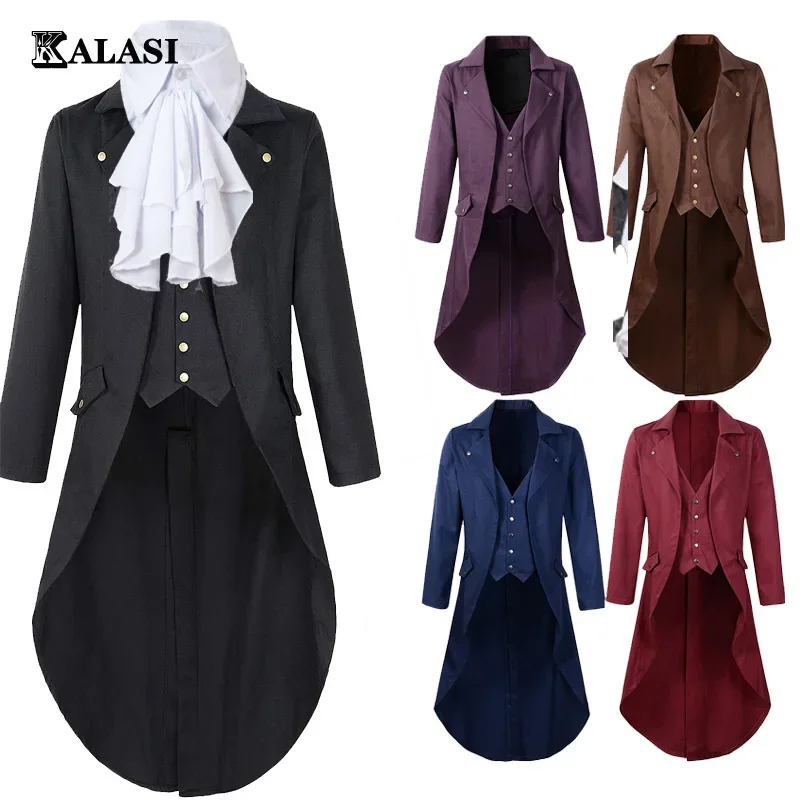 Men Women Steampunk Medieval Jacket  Blazer Victorian Waist Costumes Single Breast Gentleman Cosplay Nobleman Fancy Outfit