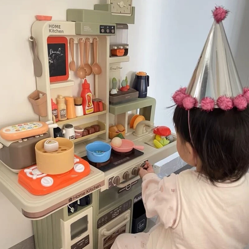 

New 93cm Big Kitchen Toy Children's Play House Kitchenware Set Simulation Spray Baby Mini Food Cooking Christmas Gifts Girl Toys