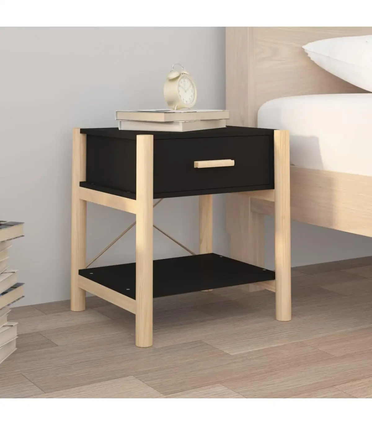 Bedside tables bedside table black plywood 42x38x45 cm