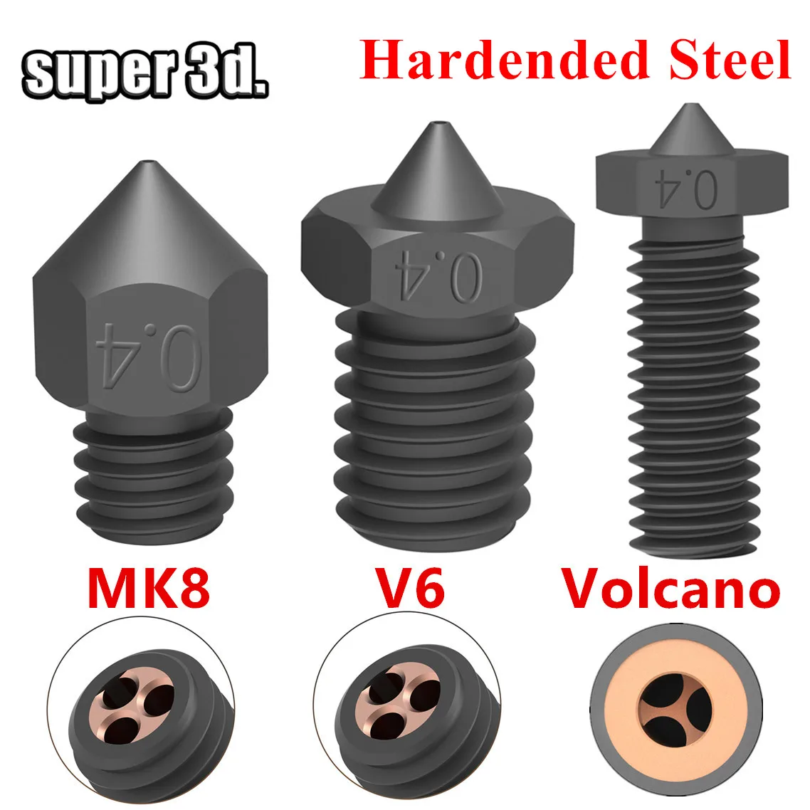 

CHT Hardened Steel Nozzle MK8 V6 Volcano CHT Nozzle 500°C High Flow Clone CHT Volcano V6 Nozzles For Ender 3 Titan Prusa i3 MK3