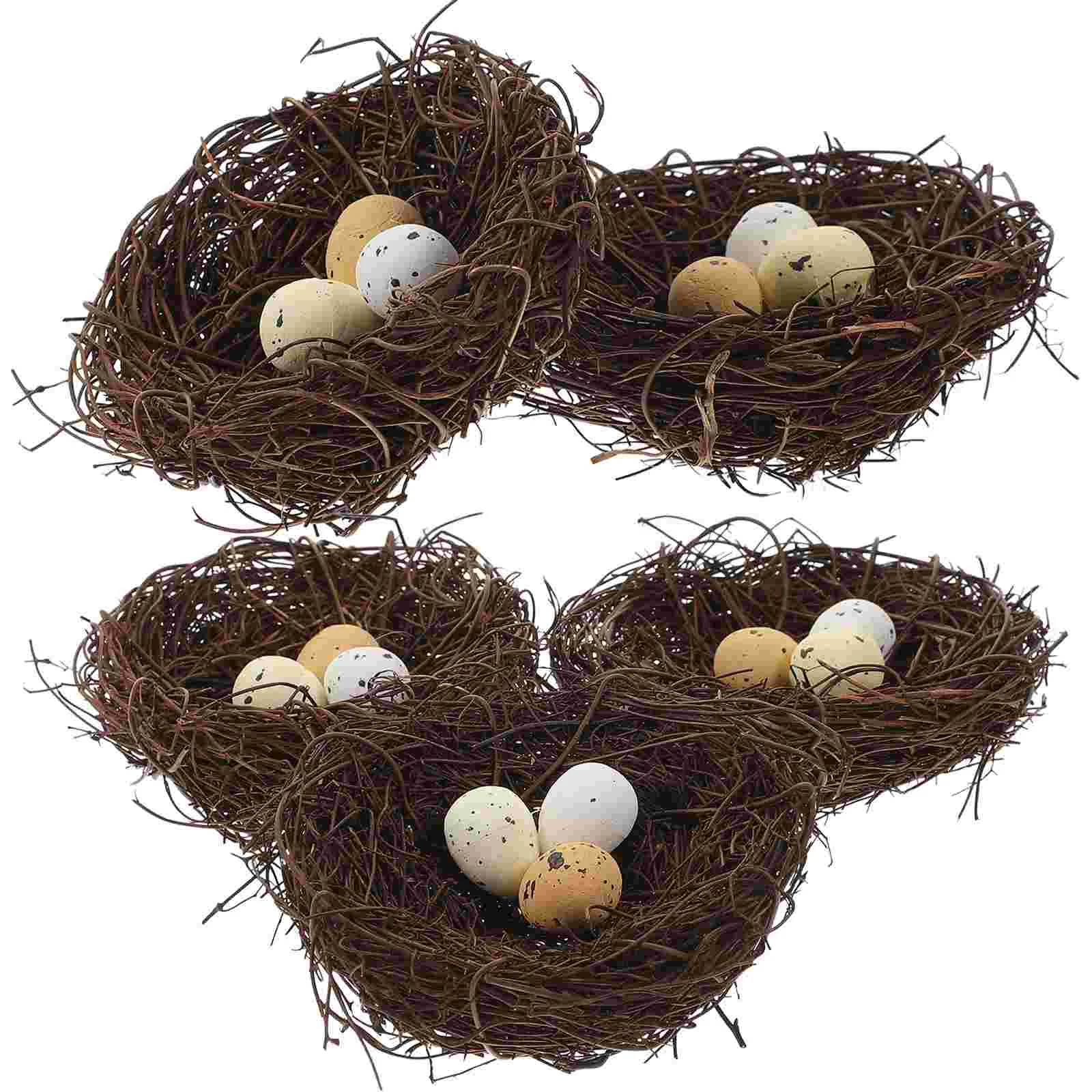 

5 Pcs Simulated Bird's Nest Weather-proof Outdoor Egg Decor Wear-resistant Artificial Birds Resin Vivid