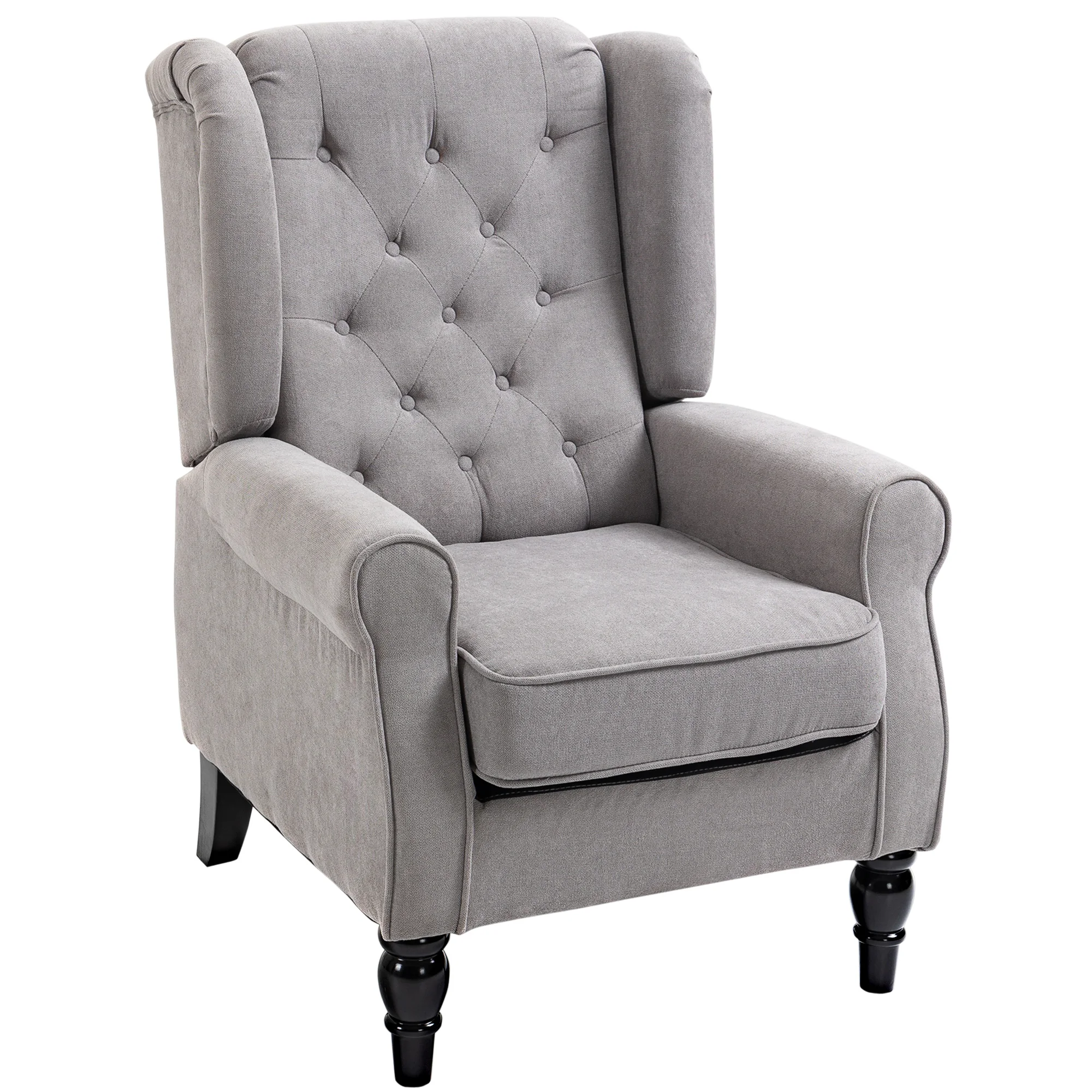 HOMCOM Mid-Century Modern Accent Chair, High Wingback Reading Chair, Button-Tufted Upholstered Fabric Armchair with Retro Wood Legs for Apartment, Living Room, Bedroom, Gray