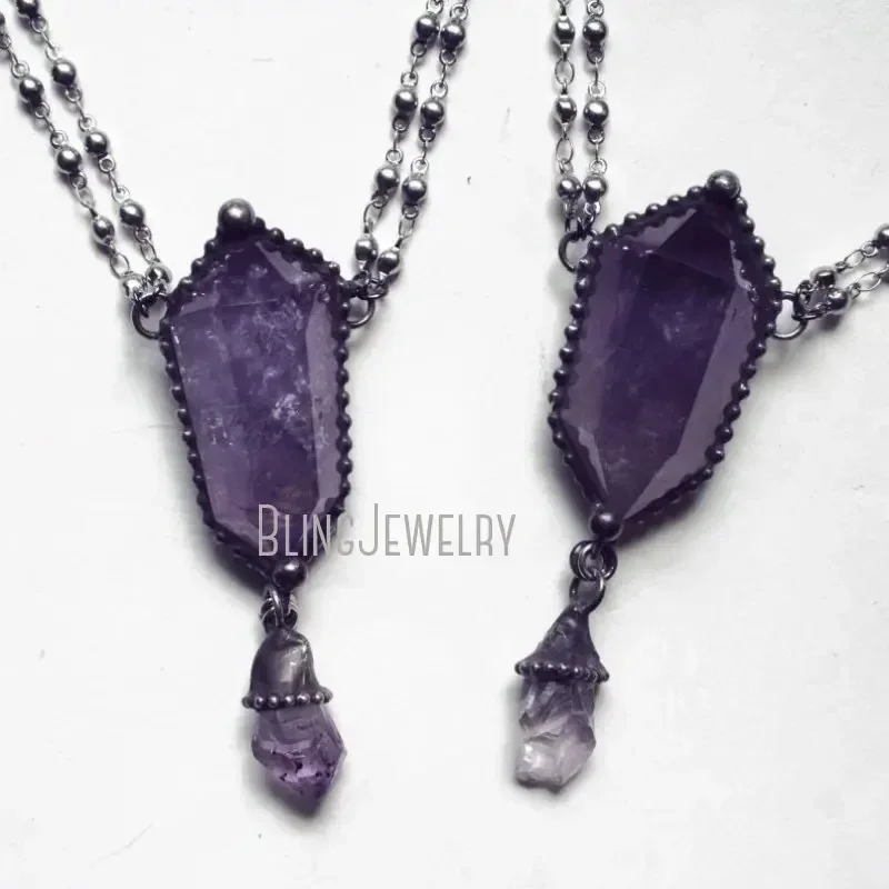 10pcs Amethyst Crystal Necklace Talisman Wicca Witch Goth Women Grunge Y2k Emo Stainless Steel  Arcane Jewelry Collares Boho