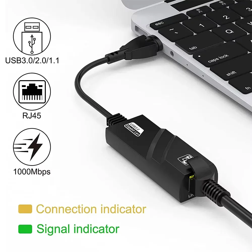 KEBIDUMEI 10/100/1000Mbps USB 3.0 Wired Network Card USB/Type C to RJ45 LAN Ethernet Adapter for PC Laptop Macbook Windows 10/11