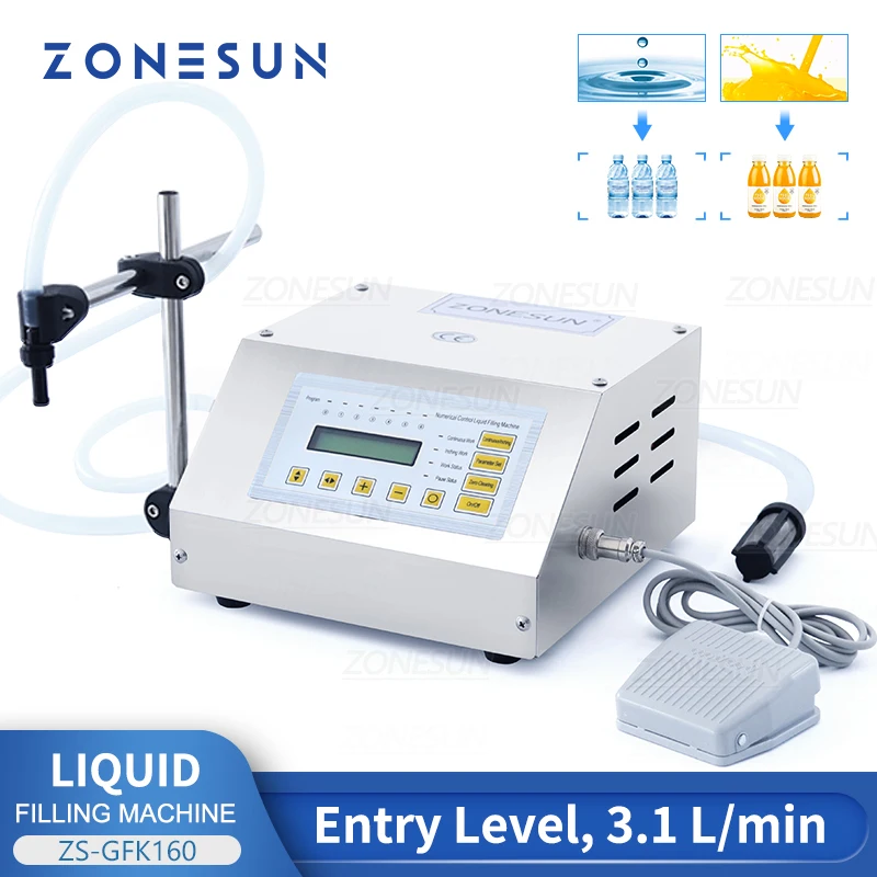 ZONESUN 5-3500ml GFK160 Digital Control Liquid Filling Machine Alcohol Drink Beverage Perfume Juice Milk Small Bottle Filler