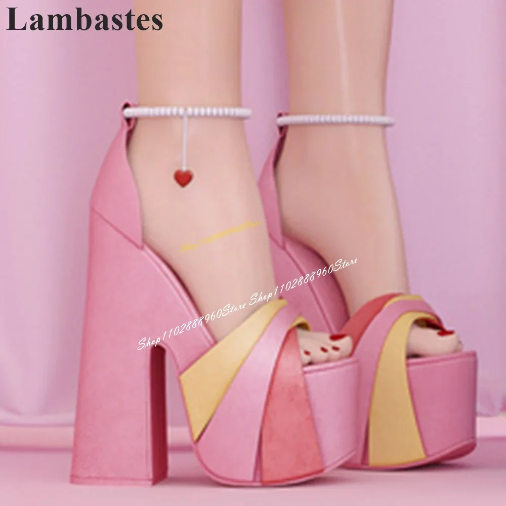 Mixed Color Thick Soled String Bead Sandals Thick Heel Shoes For Women Chain Strap Open Toe 2024 Fashionable Zapatillas Mujer