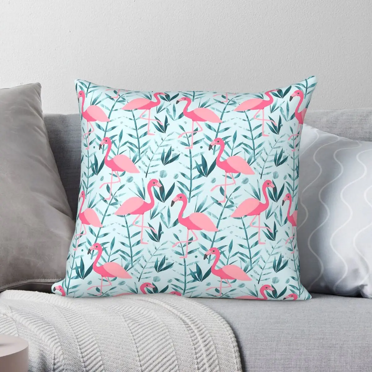 Pink Flamingo Fever Square Pillowcase Polyester Linen Velvet Pattern Zip Decorative Throw Pillow Case Car Cushion Cover