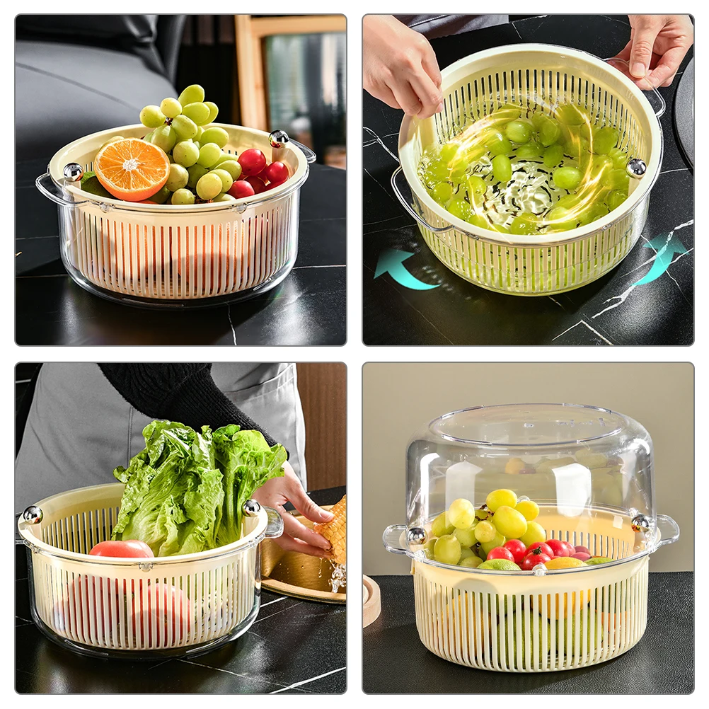 

Cream White Drying Basket for Kitchen Fruits Vegetables Salads Manual Plastic Plastic Food Baskets ers
