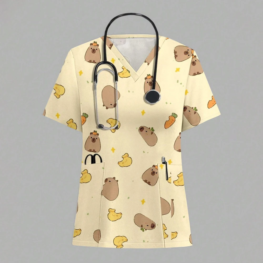 New Hospital Nurses Casual Short Sleeve Pet Doctor Workwear Medical Silks Nursing Uniform Surgical Top Pharmacy Work Clothing