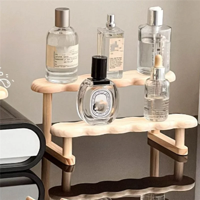 Abzv-prateleira de madeira para rack de armazenamento para prateleira de exibição de perfume suporte riser para organizador de perfume figura vitrine