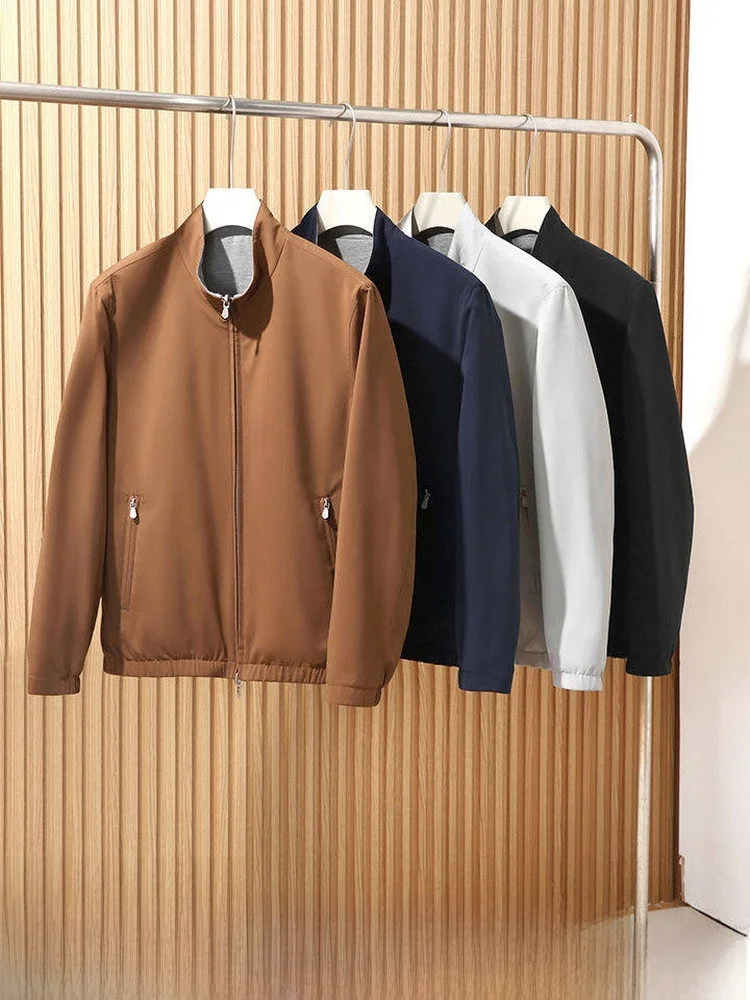 

Мужская двусторонняя куртка в итальянском стиле из смесовой шерсти с воротником-стойкой, весенняя, комфортная посадка, для повседневной носки, на молнии