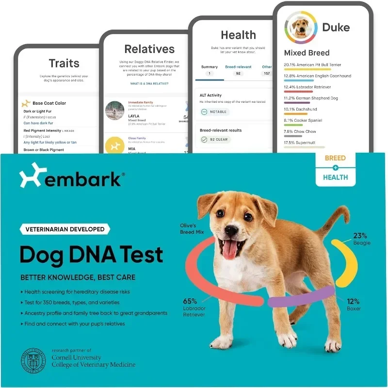 Breed & Health Kit - Dog DNA Test - Discover Breed, Ancestry, Relative Finder, Genetic Health, Traits, COI