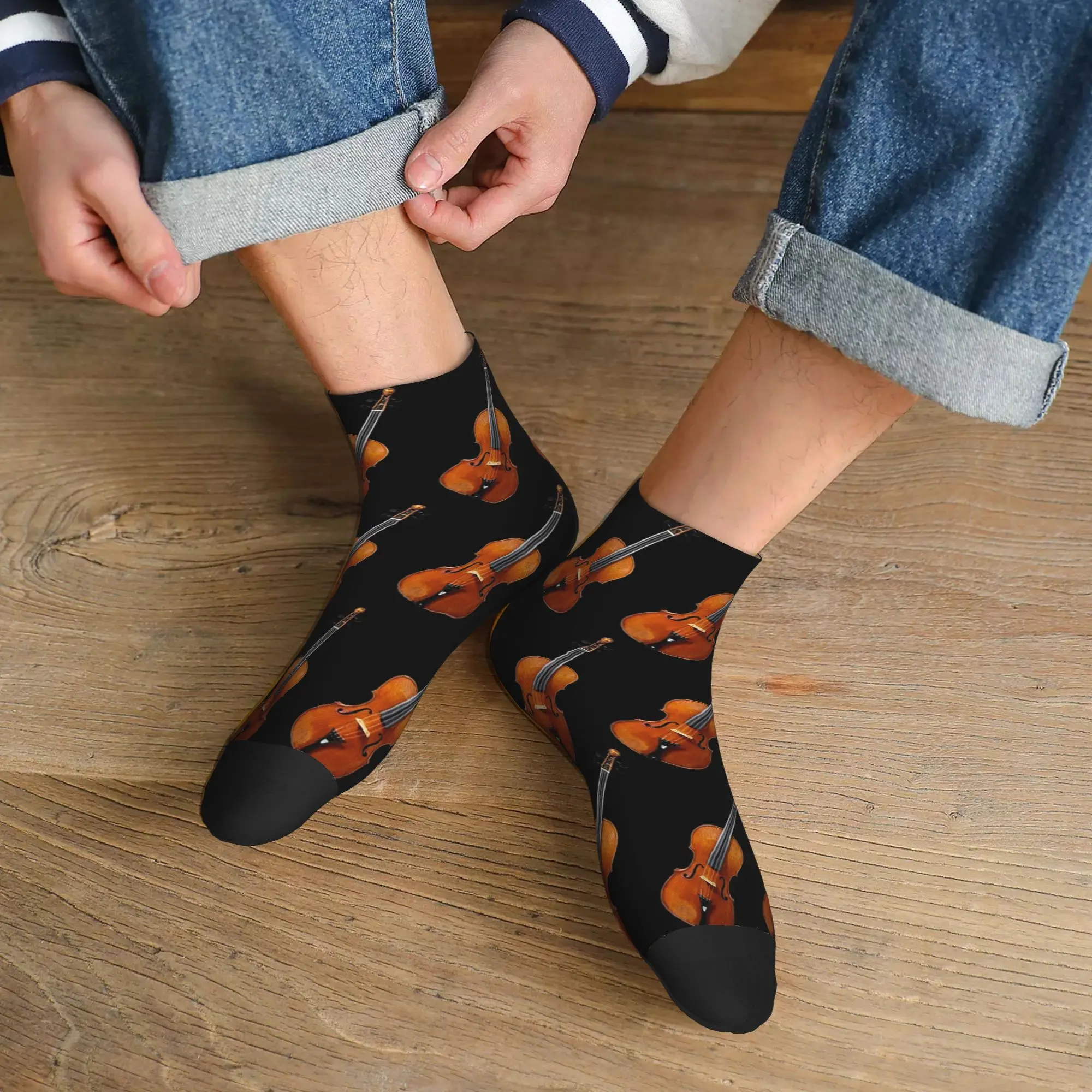 

Всесезонные антикварные носки со скрипкой и музыкальным инструментом в стиле Харадзюку, впитывающие пот носки для экипажа, модные чулки для мужчин и женщин