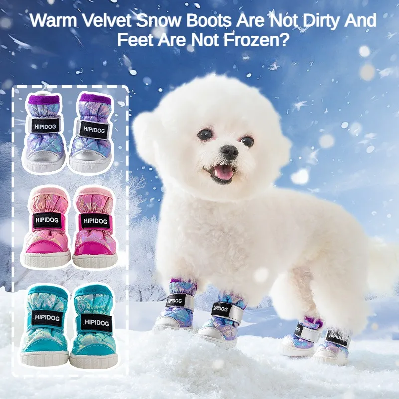 Autumn and Winter Gradient Hot Gold Dog Snow Boots Padded and Thickened Warm Northeastern Cotton Shoes Anti Fall Pet Dog Shoes