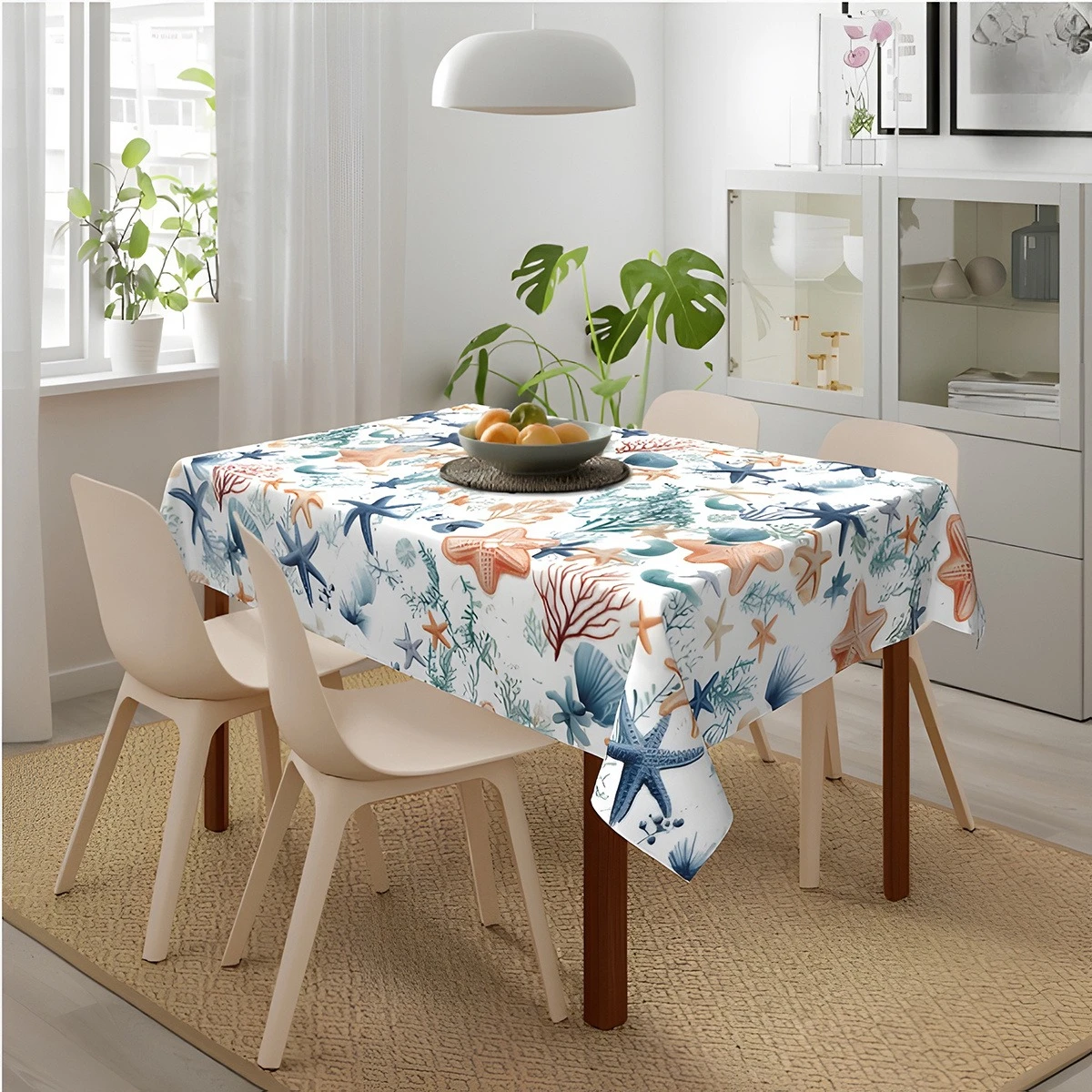 Summer Beach Theme Tablecloth Holiday Party Decor Ocean Nautical Starfish Coral Rectangle Table Cloth Kitchen Dining Table Decor