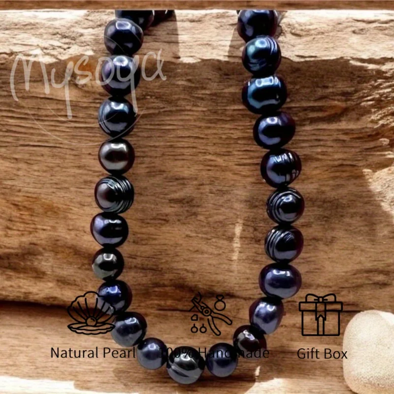 

MYSOYA 6-7 мм натуральный черный пресноводный жемчуг ожерелье для женщин и мужчин с подарочной коробкой идеальный подарок на день рождения, свадьбу, ювелирные изделия