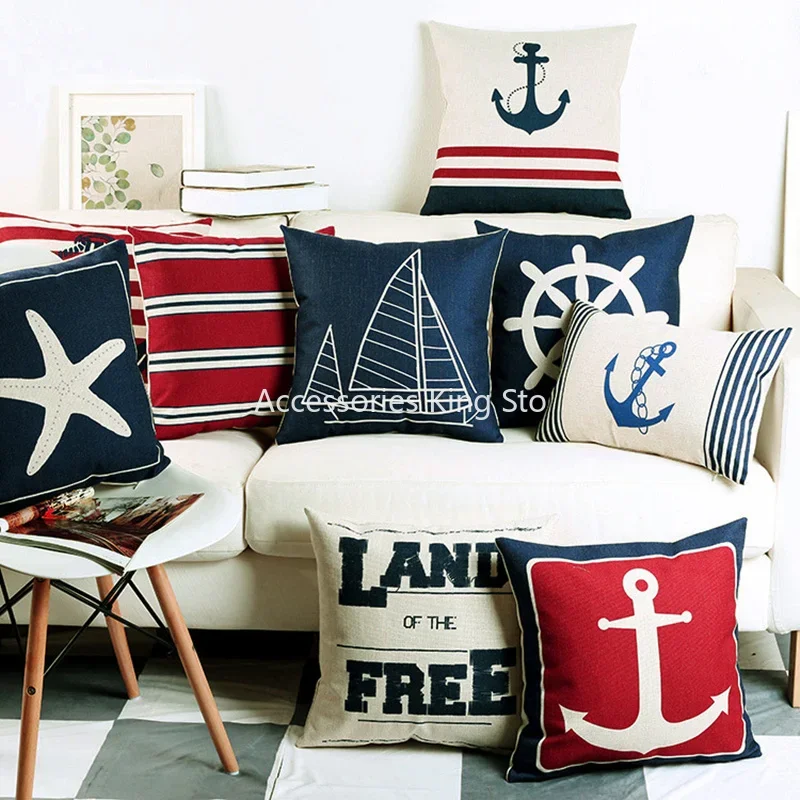 

45*45cm Blue Shell Starfish Pillow Cover Mediterranean Sea Compass Anchor Cushion Home Decorative Sofa Cushions Pillow Case