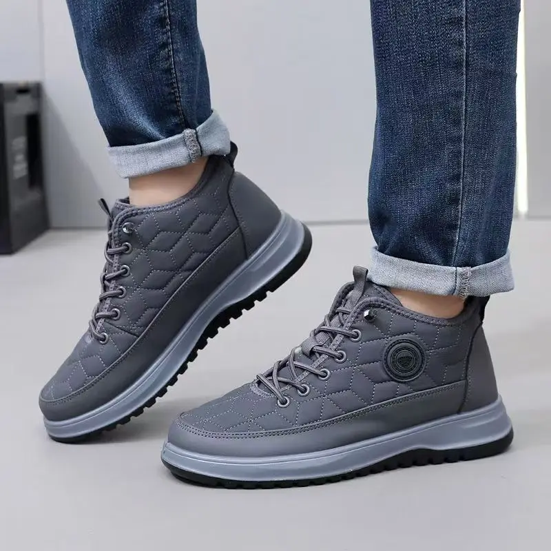 Sepatu Bot Salju Pria Musim Dingin Model Tinggi dengan Tali, Sol Tebal Anti Selip, Ringan, Tebal, Menjaga Kehangatan, untuk Usia Paruh Baya dan Lansia, Berbahan Katun