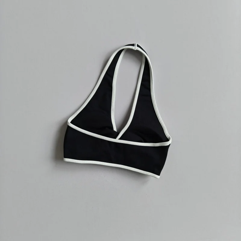 Damen-Yoga-BH mit Halterneck und Farbblock-Design, herausnehmbare Brustpolster, schnelltrocknendes Sport-Top für das Training. – Detail 14