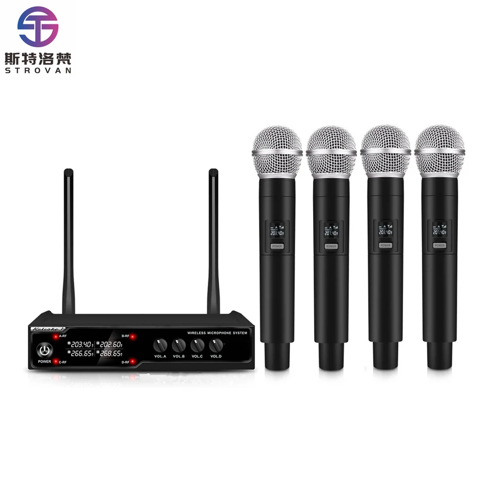 

4-Channel Professional VHF Wireless Microphone Metal Construction Noise Cancelling & Lightweight Portable for Karaoke Use