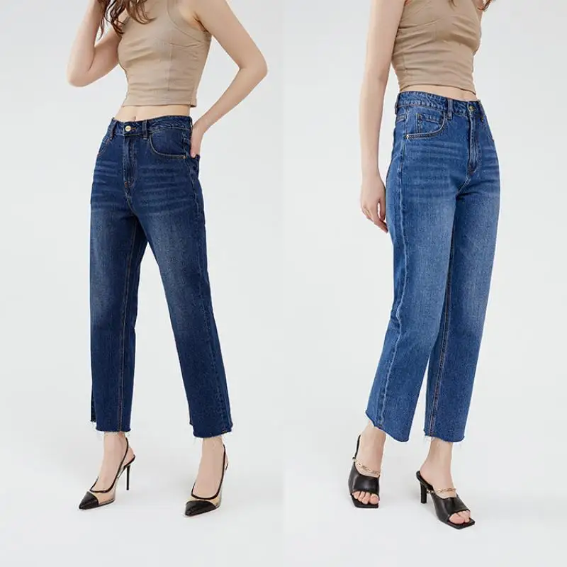 

Maxdutti French High Waist Jeans Imported From Türkiye Cotton Fringed Jeans For Commuter Woman Clothes Women's Denim Pants Woman