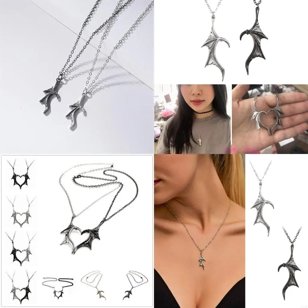 

2 Pcs/Set Exquisite Bat Wing Heart Pendant Couple Necklace Jewelry Charms Decor