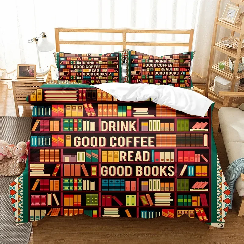 Book Duvet Cover Library Bookshelf Bedding Set Microfiber 3D Print Comforter Cover Full Twin King For Kids Teen With Pillowcases