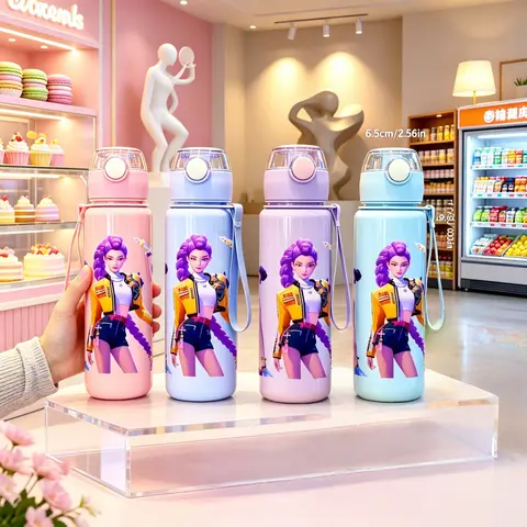 Cartoon Pretty Girl Pattern Water Cup, 3D Printed Pattern, Fade-Resistant, Popular Movie Pattern, Essential for Sports and Fitne