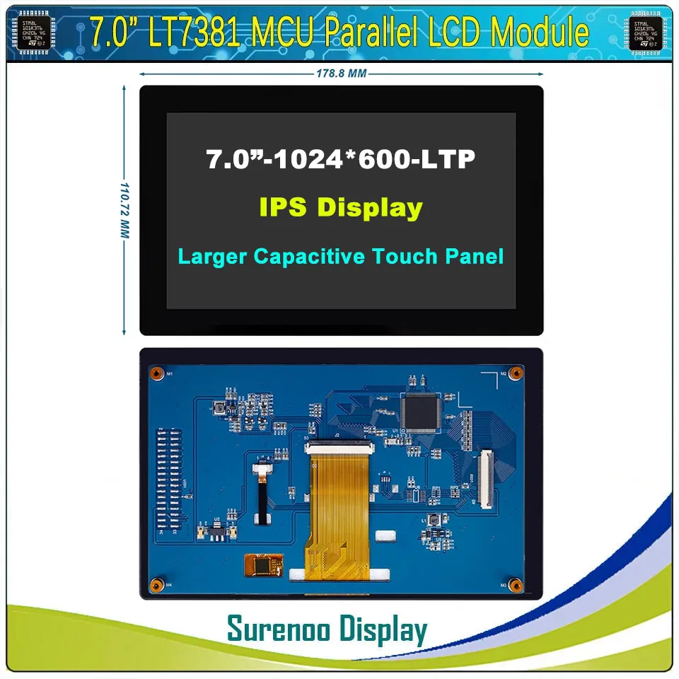 Imagem -05 - Tft Lcd Module Display Screen Monitor Painel de Toque Capacitivo Mcu Paralelo Tft Rtp Ctp Stm32 800*480 tn 1024*600 Ips Lt7381 70