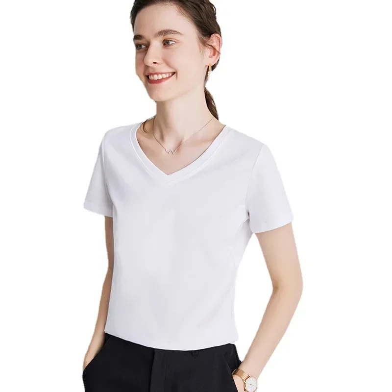 2024 Hot Sale Summer Black Women White Short Sleeve Tshirts Casual Cotton Tshirts Women Shirts