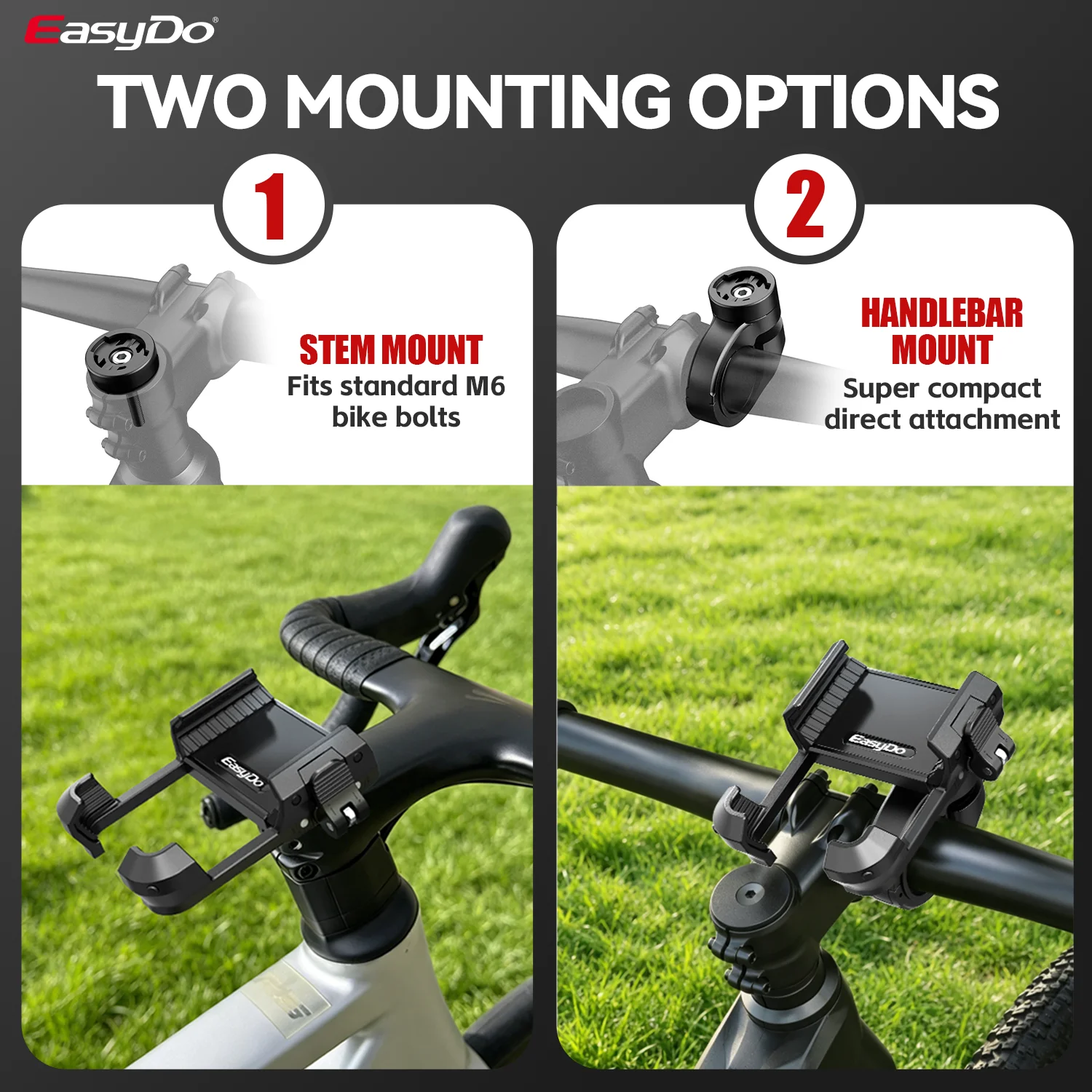 Easydo Bicycle Phone Holder E Scooter Bike Handlebar Phone Mount Aluminum Shockproof Road Bike Stem Phone Bracket for 4.7-7.2