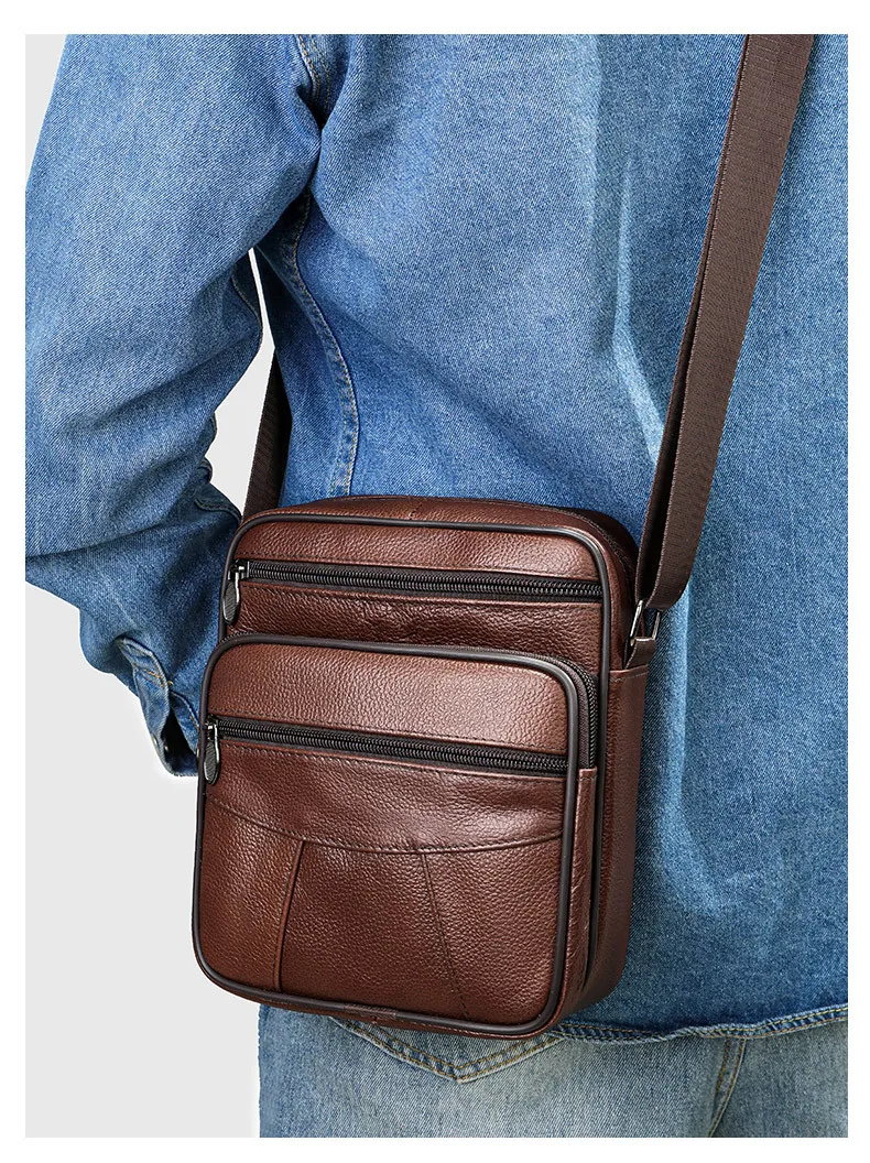 Vintage Men\'s Shoulder Bag Casual Genuine Leather Messenger Bag Mini Men\'s Crossbody Bag Small Men\'s Sling Bag for Phone