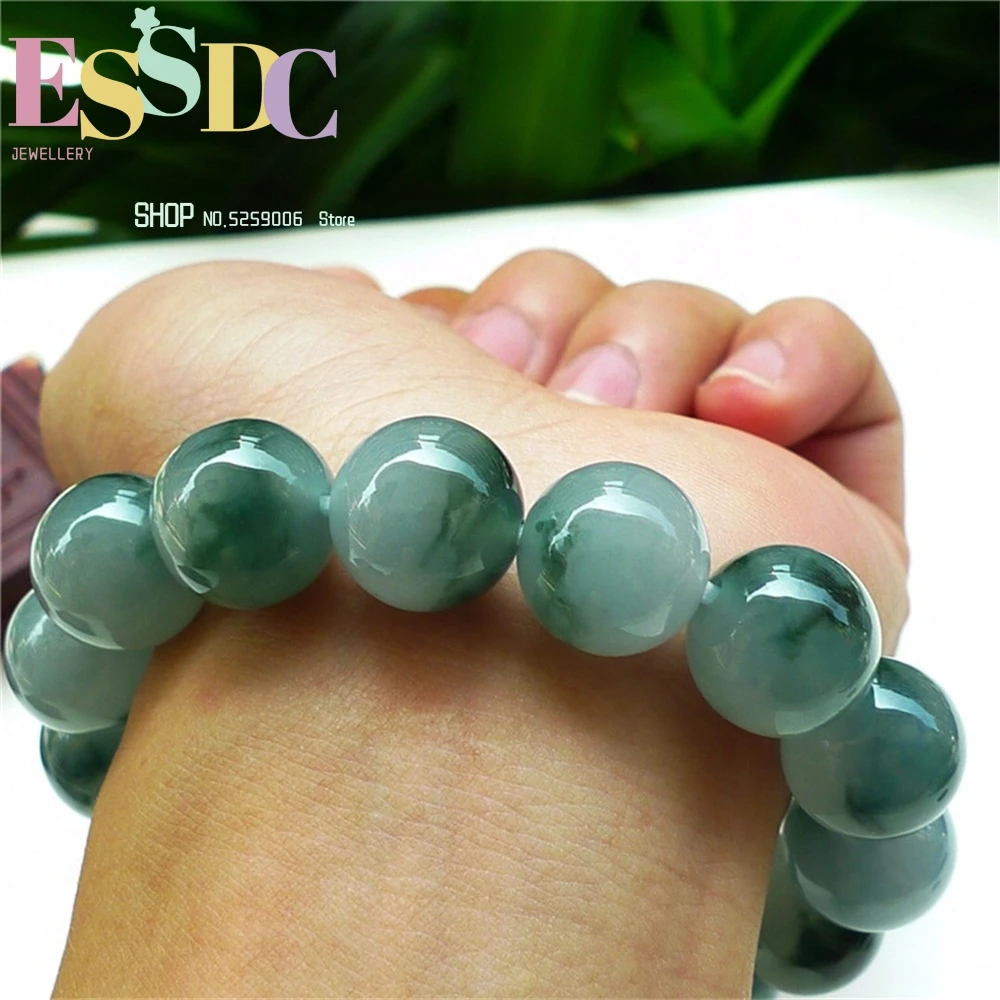 Natural Class A Myanmar Jadeite Ice Waxy Floating Blue Flower Men's And Women's Common Jade Bracelet Single Circle Bead