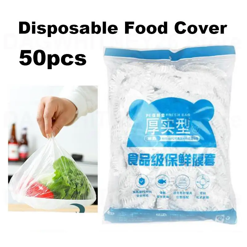 50pcs Disposable Fruit Food Cover Bowls Cups Caps Storage Bag Kithchen Refrigerator Stretch Leftovers Protection Flim Dustproof