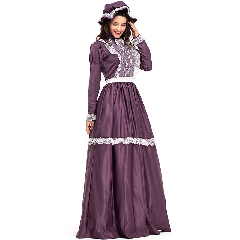 Mulher medieval traje para o Dia das Bruxas e Carnaval, feminino pradaria senhora, camponês pioneiro trajes, vestido de festa mascarada